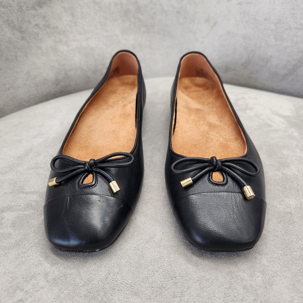 Vionic Ballet Flats 9.5 Black Leather Klara Bow Logo Arch Support Comfy New $150 - Picture 9 of 16
